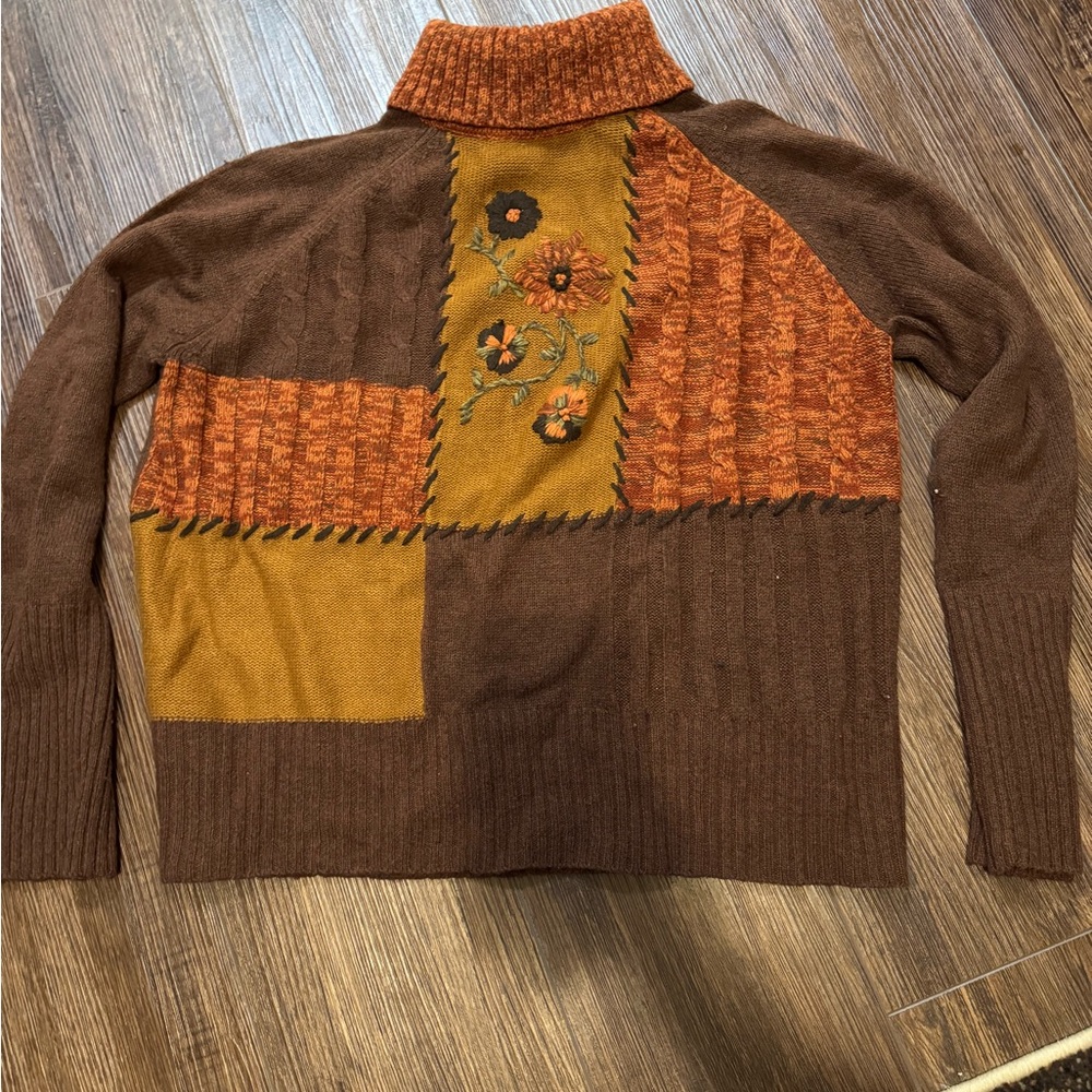 Norton McNaughton Brown and Orange Floral Sweater
